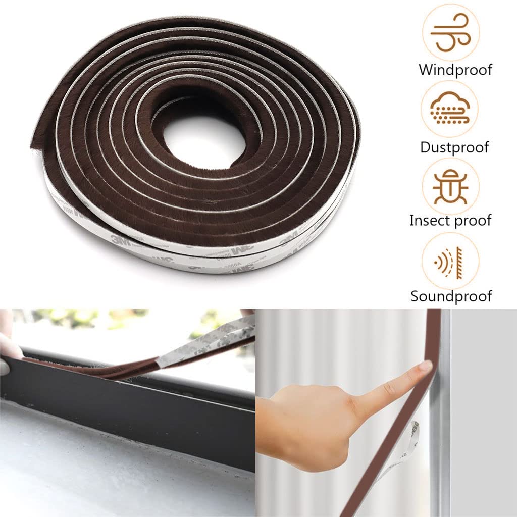 HASTHIP 10 Meters Soundproof Window Sealing Strips, Windproof Dustproof Door Window Frame Seal Self Adhesive Brush Strip, Sliding Window Seal, Window Door Seal, Sliding Door Seal Strip (Brown) HASTHIP 10 Meters Soundproof Window Sealing Strips, Windproof Dustproof Door Window Frame Seal Self Adhesive Brush Strip, Sliding Window Seal, Window Door Seal, Sliding Door Seal Strip (Brown)